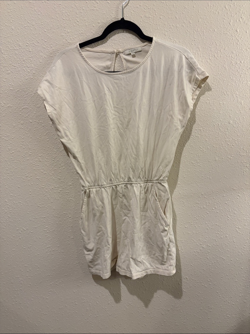 Z Supply Cream Short Sleeve Romper with Elastic Waist